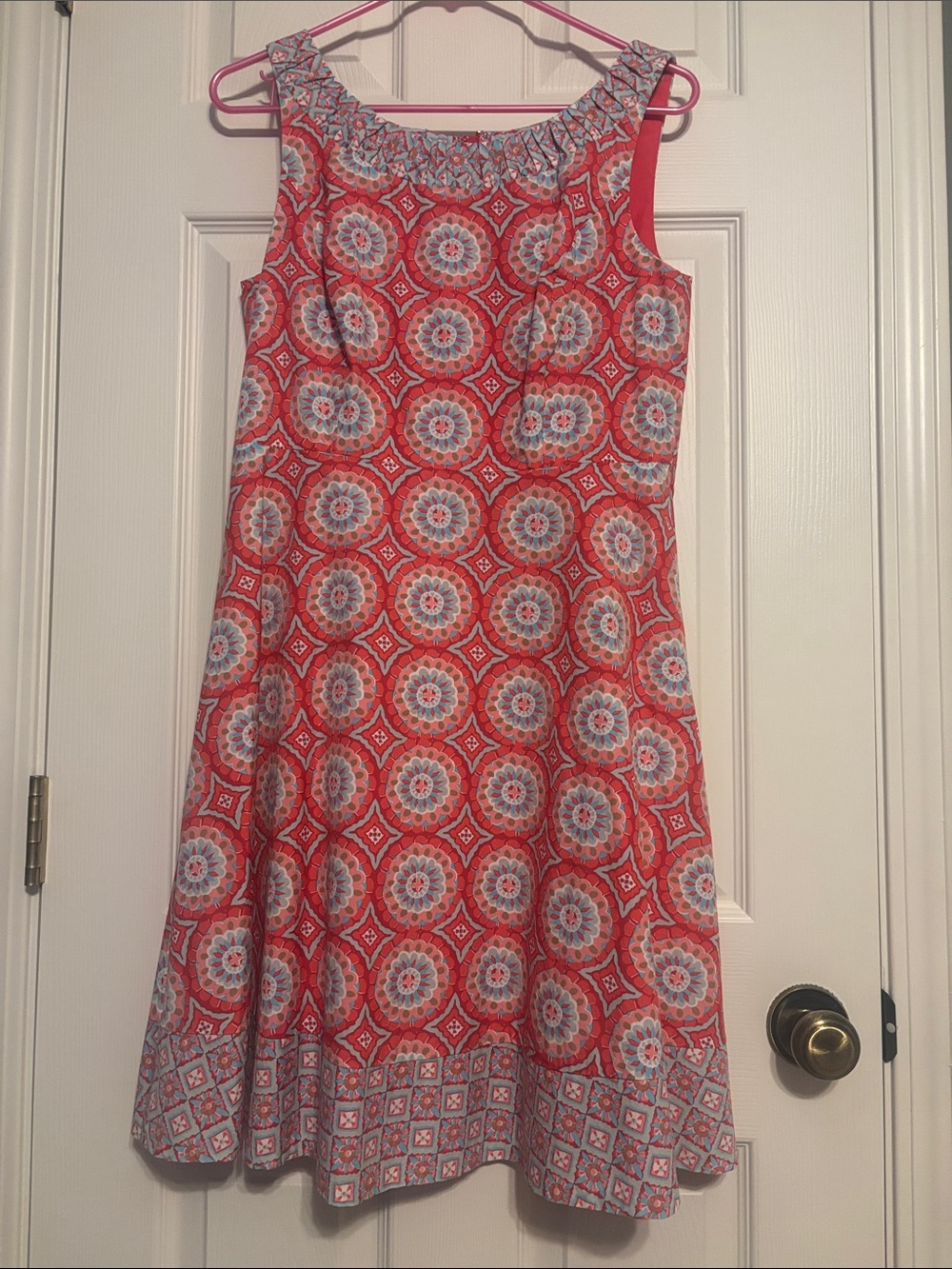 Talbots Coral and Light Blue Print Sleeveless Dress